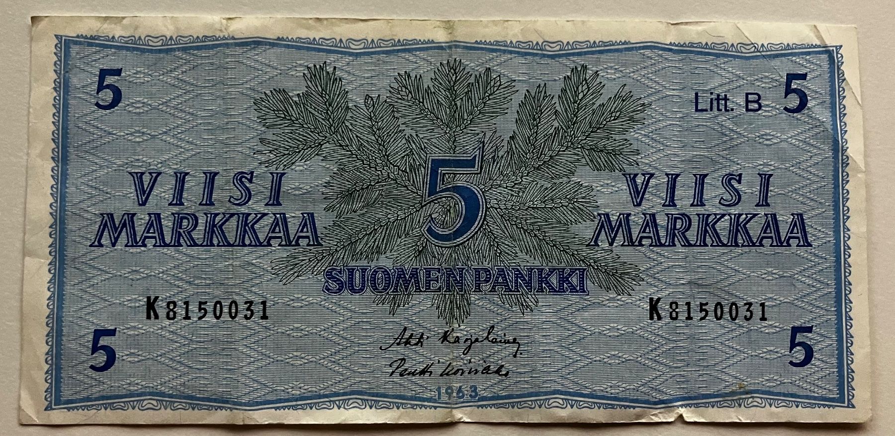 Banconote: Finnland 5 Markkaa 1963 – Usato da Algetshausen venduto da Carrhard