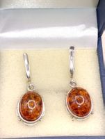 Vintage 925er Silber Ohrhänger mit Natur Bernstein Top