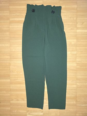 Dunkelgrüne, elegante Stoffhose mit hohem Bund, Grösse 34