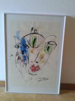 Original Zeichnung "Girl with cat" Unikat gerahmt  NEU