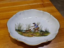 Nymphenburg Porzellan ovale Schale Jagdmotiv