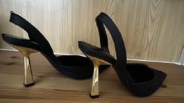 Zara Black Heels with Gold Heel, Size 39, Like New!