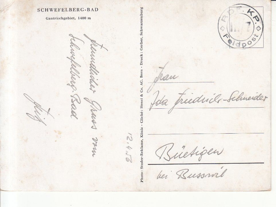 Cartoline postali: Schwefelberg-Bad 1956 – Usato da Bürglen TG venduto da StampGraf 1