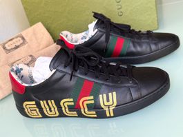 GUCCI Web Guccy Ace Schwarz Leder Low Top Sneakers 39 NEUE