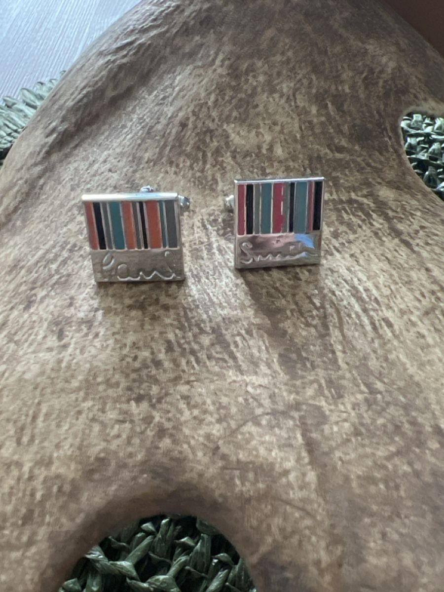 Paul Smith Gemelli: Paul Smith Manschettenknöpfe Silber gestreift – Usato da Seon venduto da Sunny-Schmuck78