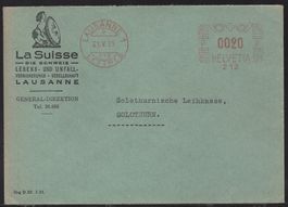 LAUSANNE 21.V.31 Freistempel: Lebens und Unfall-versicherung