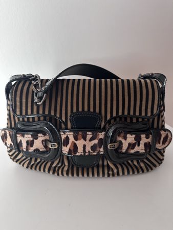 Fendi Striped Velvet & Leopard Print Bag 