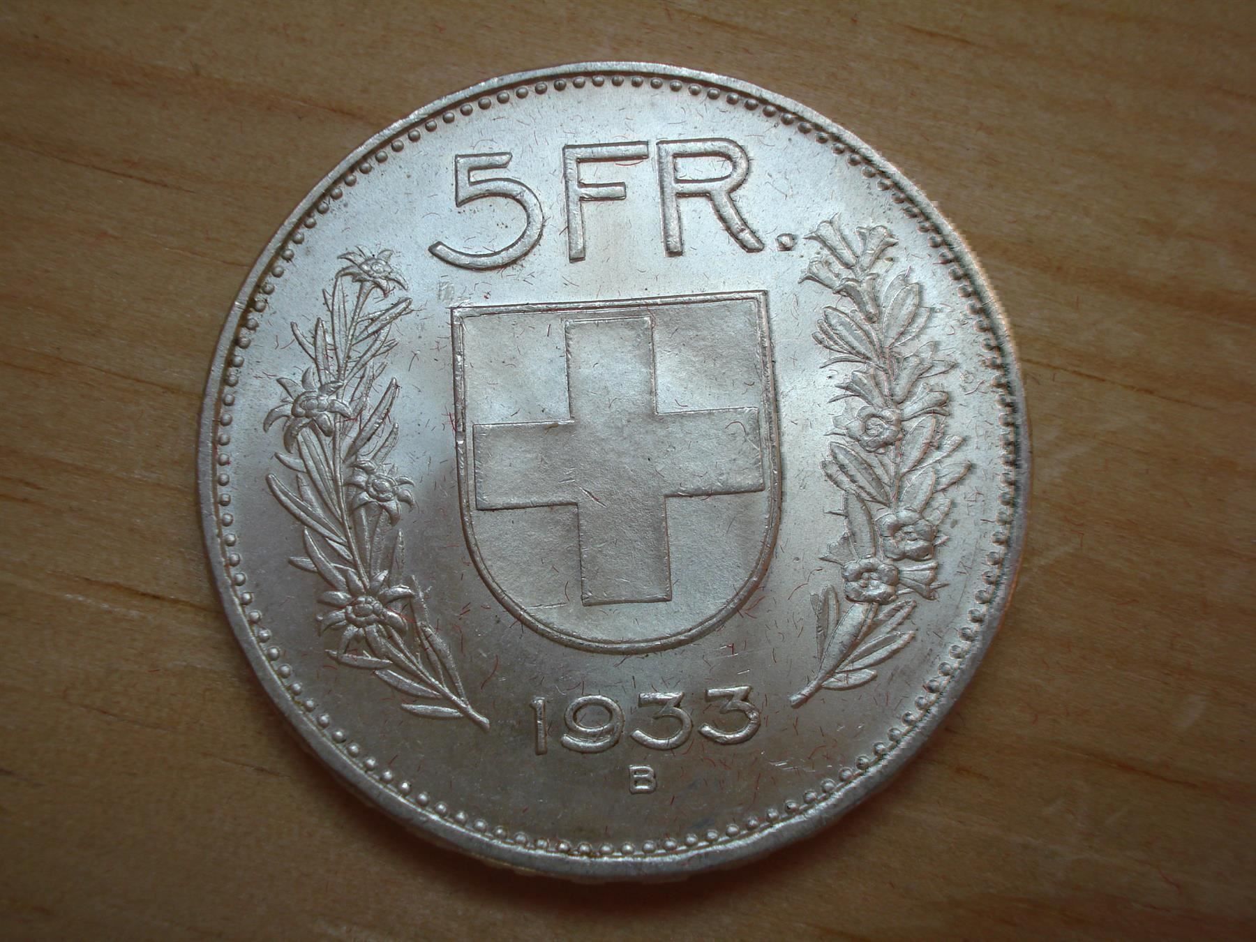Tutti le monete: (A1)  5  Franken  1933  STGL – Usato da Erlach venduto da Net-Coins