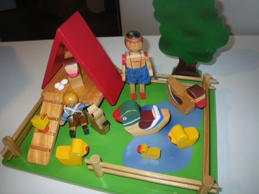 Bauernhof Stall Holztiere Entenhaus Teich & 2 Figuren Kaufen auf Ricardo