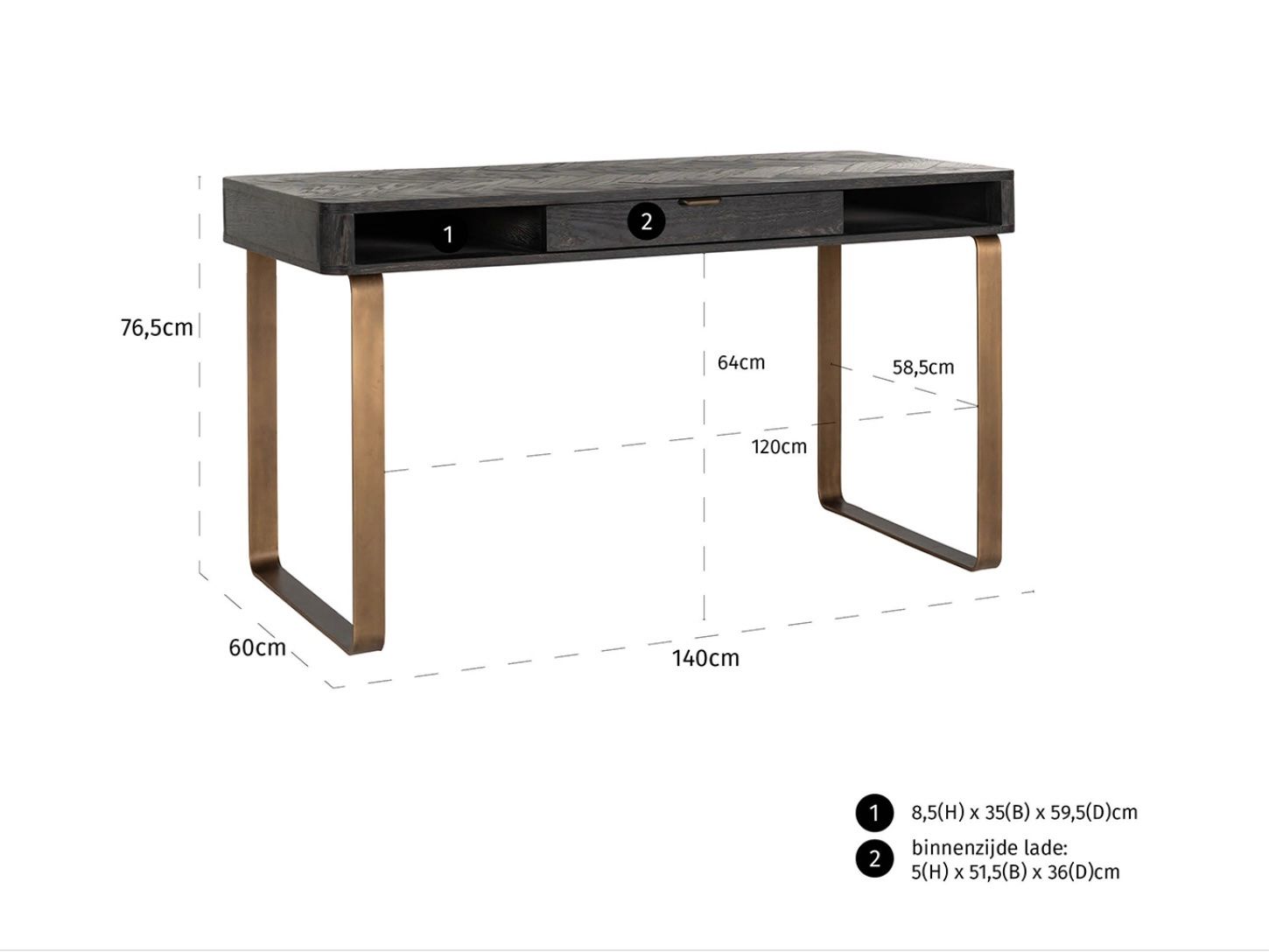Schreibtische: RICHMOND INTERIORS** Desk Blackbone Brass black rustic – Neu und originalverpackt aus Ruswil von Miami-2026 2