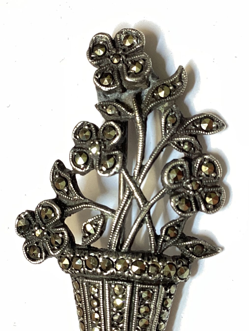 Spille & Fermagli: Art-Deco Blumenkorb Brosche, 920 Silber mit Markasiten – Usato da Eglisau venduto da mar_5rn2 6