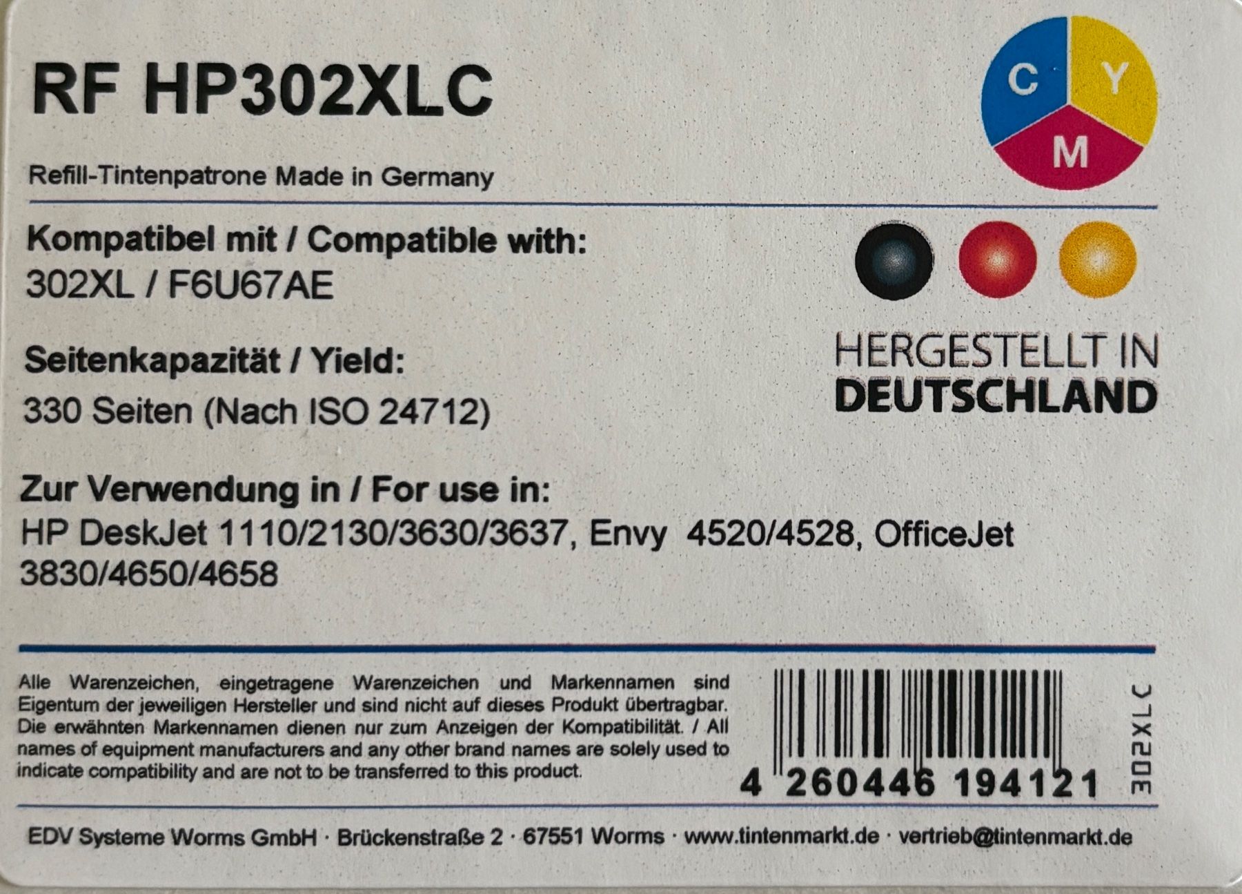 Hewlett Packard Cartucce per stampanti & toner: HP 302 XL Farbe kompatibel Neu eingeschweisst – Nuovo e nell'imballaggio originale da Sonterswil venduto da dwidi 1
