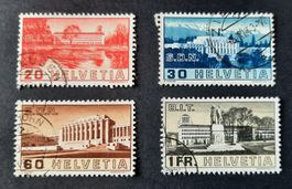 8-17-2 Timbres Helvetia oblitérés. Bâtiments SdN et BIT 1938