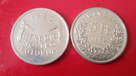 2 Stück GEDENKMUENZENSCHWEIZ 5 Fr  1975+1982