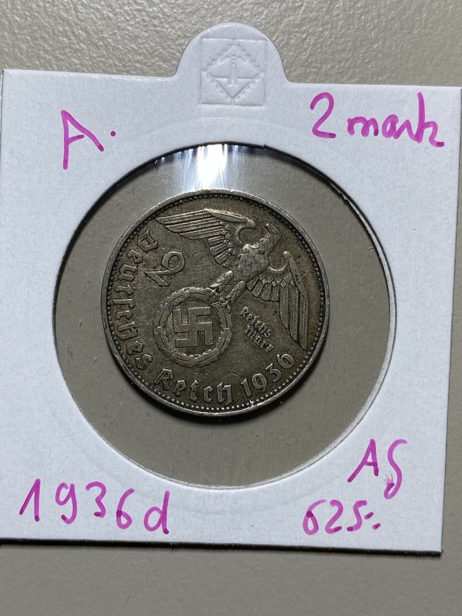 Tutti le monete: Allemagne - 2 Mark - 1936 D - AG  – Usato da Payerne venduto da Mike1682