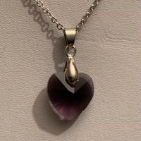 Kette mit violettem Kristall HERZ Anhänger, Geschenkidee 💖