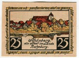Notgeld "25 Pfennig. Schönberg (Mecklenburg) 1923"
