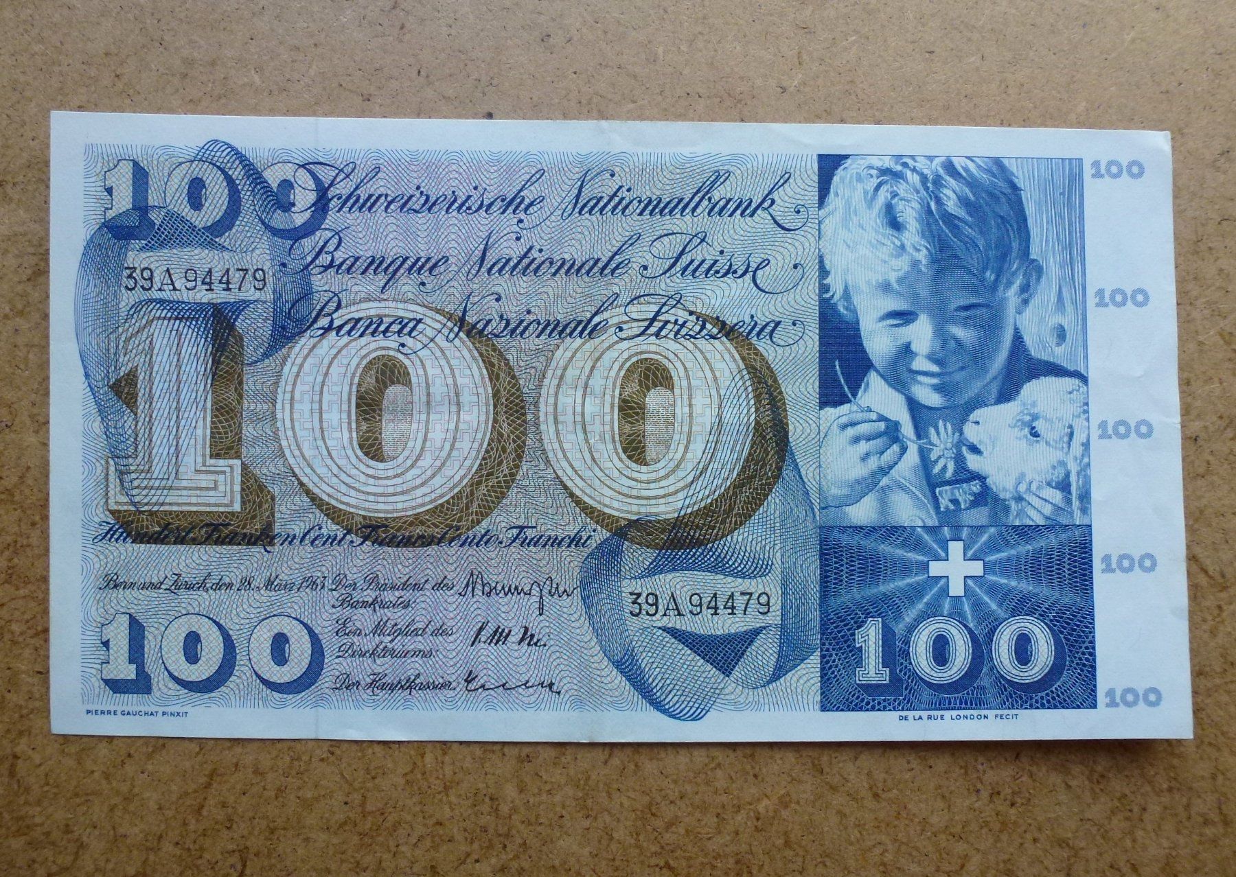 Banconote: ++ 100.- Franken 28. März 1963 – Usato da Walkringen venduto da Casablanca777