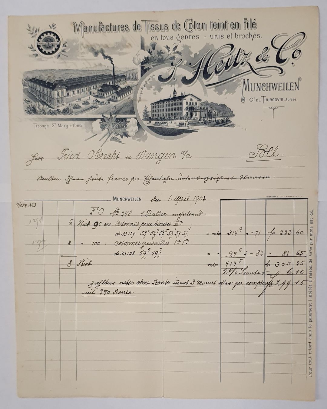 Grafiken & Lithographien: Münchwilen 1902 - Litho Briefkopf,  Heitz & Co. – Gebraucht aus Kreuzlingen von Rschweiz1