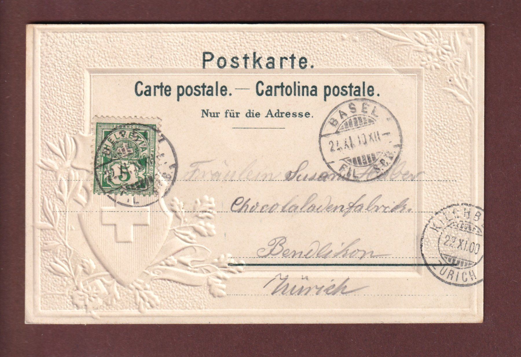 Cartoline postali: BASEL - Rheinbrücke - 1900 Präge – Usato da Pully venduto da nicecards 1