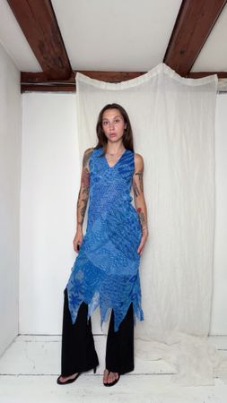 Vintage Y2K Reversible Asymmetrical Blue Midi Dress