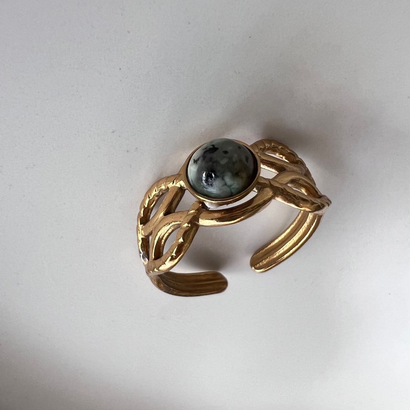 Anelli: Bague plaquée or avec agate dentrique – Nuovo (secondo la descrizione) da Pully venduto da sunaddict 3