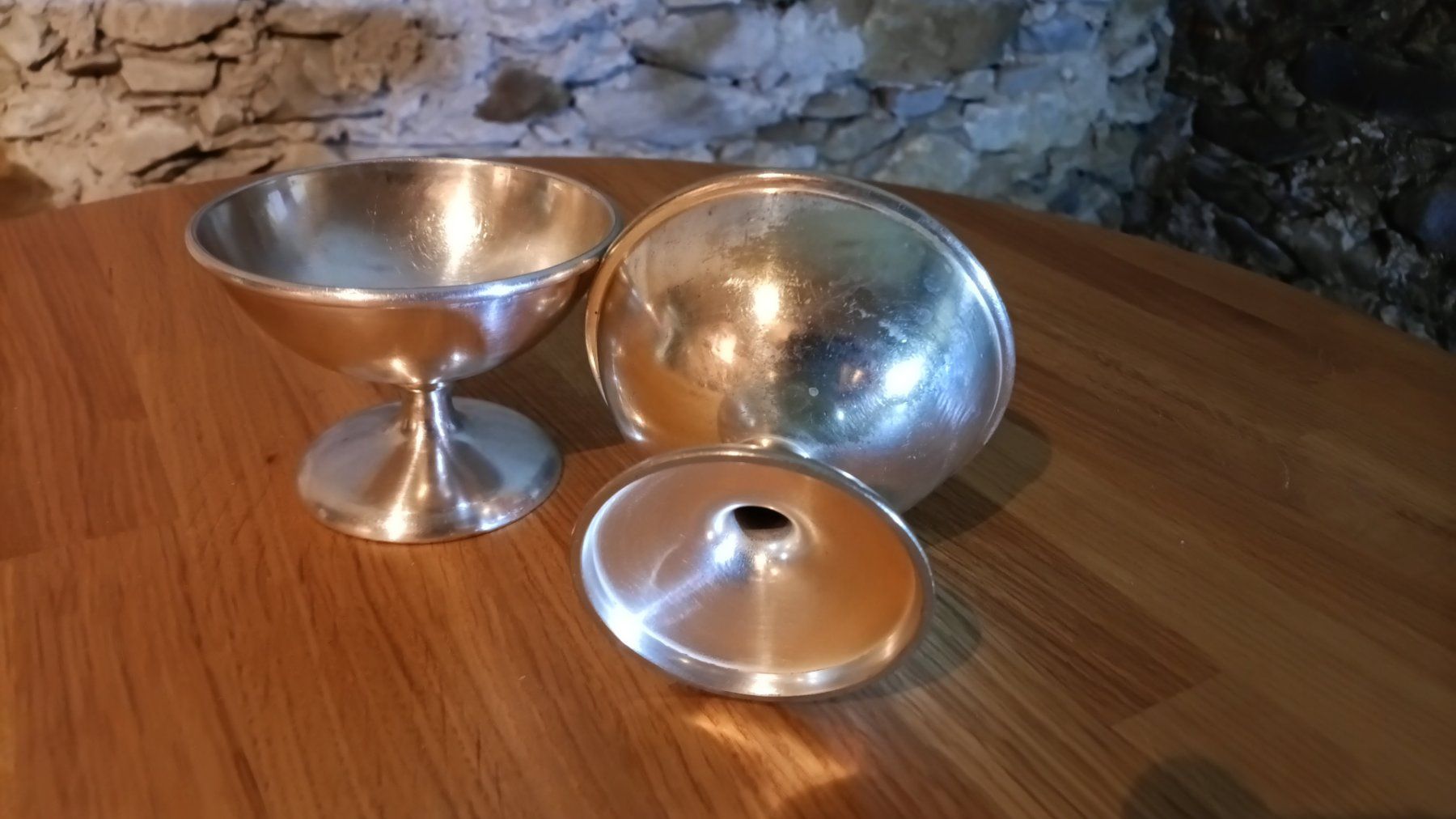 Ciotole: Fuss Schale Metall versilbert 2 Teile – Usato da Prugiasco venduto da artemarc 1