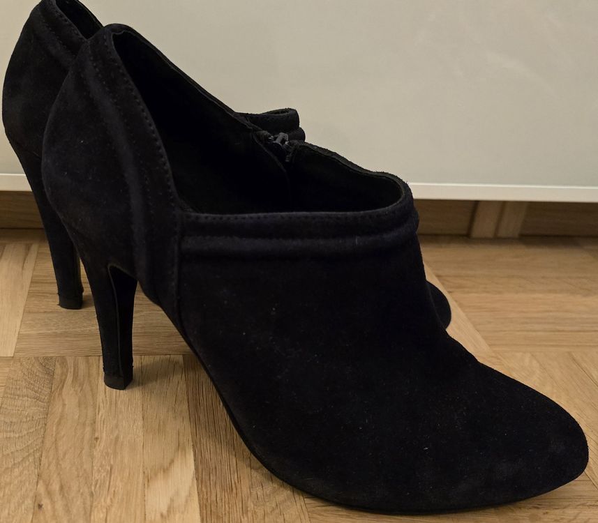 Talons Hauts En Daim Bleu Marine Zara Avec Sangles - Taille 40, Neufs Sans Emballage