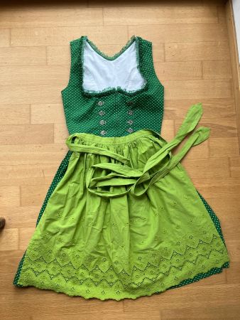Dirndl grün mit Schürze Tracht (Baumwolle)