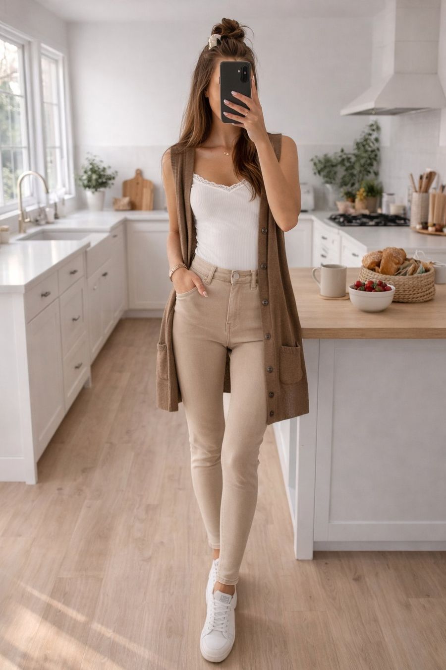 Bershka Gilets & Westen: Damen Strickweste Braun Gr. M mit Knöpfen – Neu (gemäss Beschreibung) aus Fully von VaneaSelection
