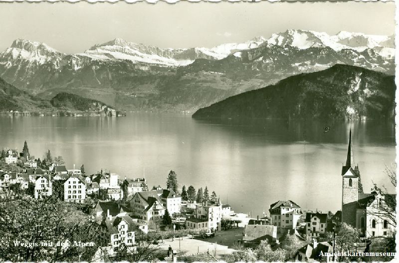 Cartoline postali: Weggis - Dorfansicht + 1940 – Usato da Emmenbrücke venduto da teestube
