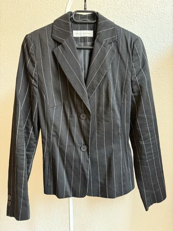 Blazer vintage noir rayé lin Franco Callegari, t.34/XS