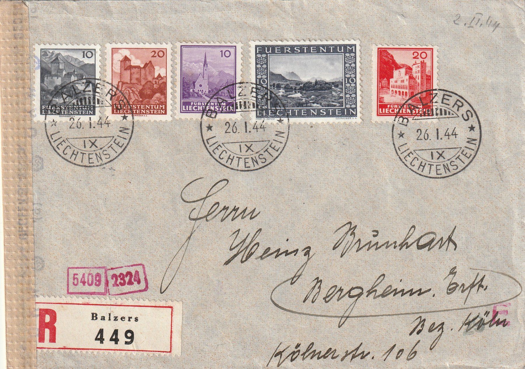 Tutti i francobolli: FL Zensur - R - Brief 1944 – Usato da Rorschacherberg venduto da fratovi2