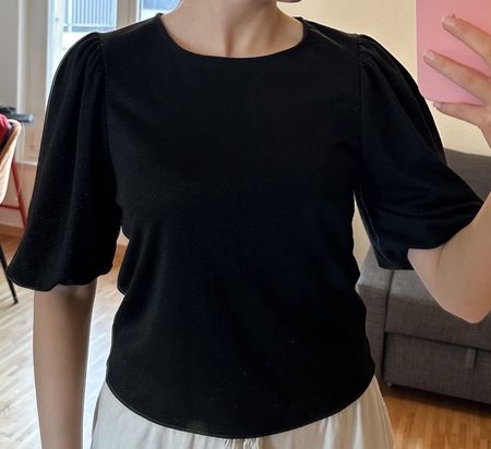 Mango Top black shiny puff sleeve size S