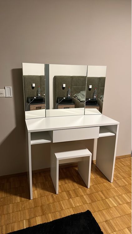 Schminktisch weiss mit Spiegel und Hocker 1