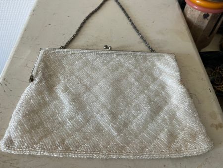 Vintage Perlen-Abendtasche Weiss Rautenmuster 50er/60er