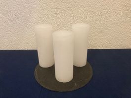 Kerzen 3er Set, je 7x18 cm und je 600g, weiss Raureif