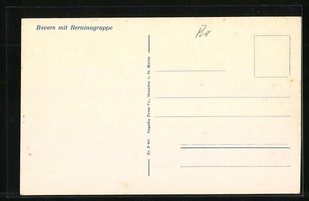 Cartoline postali: Bevers, Gesamtansicht mit Berninagruppe – Usato da Berlin venduto da bartko-reher 1