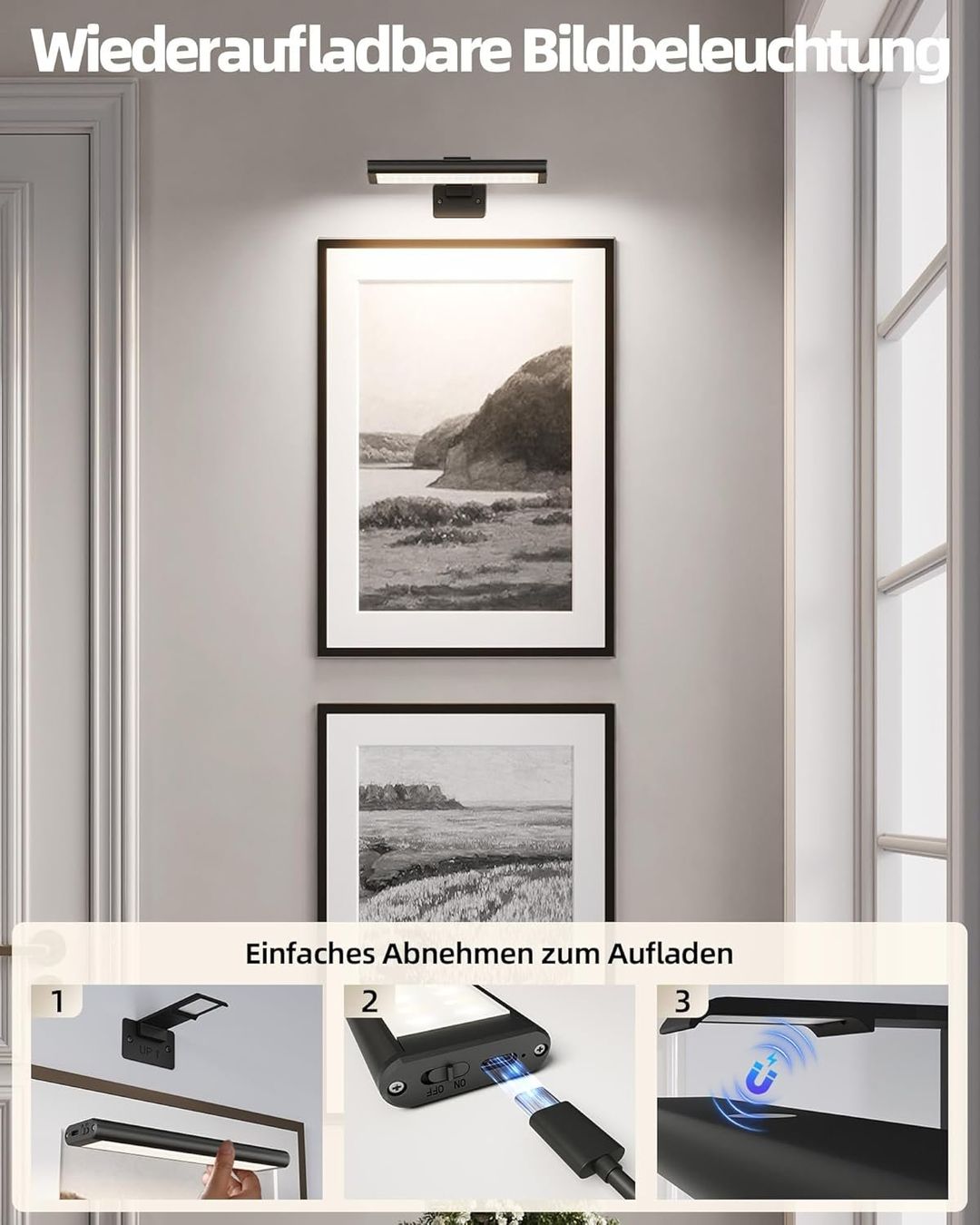 Lampade: Bildbeleuchtung LED Akku Wandleuchte 2er Set Schwarz – Nuovo e nell'imballaggio originale da Neuhausen venduto da apo_zn9s 8