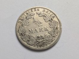 🇩🇪 1/2 Mark 1909 F - *** Silver 2.78g .900