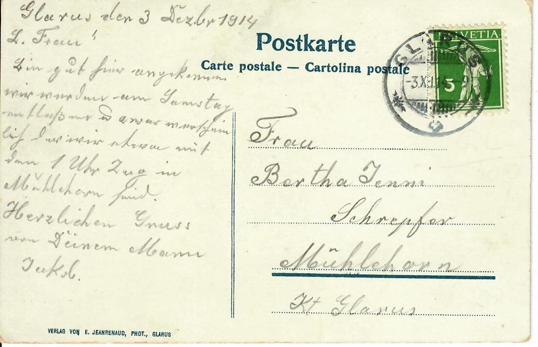 Cartoline postali: St.Michaels Kapelle Glarus 1914 – Usato da Hochdorf venduto da Ziegel-16 1