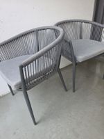 Gartenstühle 2 Stk grau Seilmöbel mit Sitzkissen