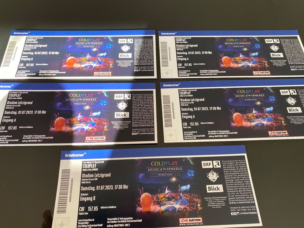 5 Coldplay Stehplatz-Tickets, 1.7.23 | Kaufen auf Ricardo