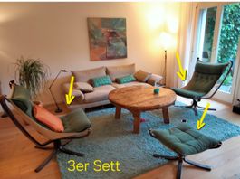 2x Sessel mit Fusshocker von Vatne Møbler, Made in Norway,