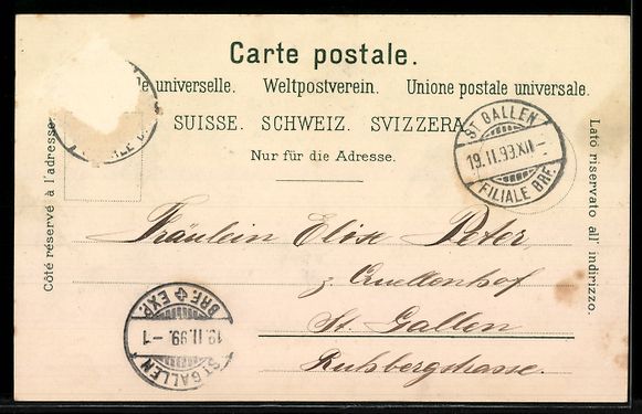 Ansichtskarten: Lithographie St. Gallen, Panorama, Post Walhalla mit Elektri – Gebraucht aus Berlin von bartko-reher 1