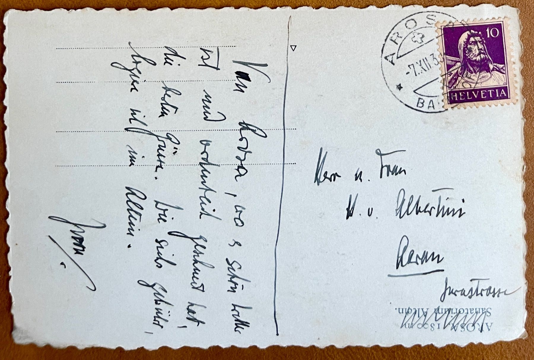 Cartoline postali: AROSA - Sanatorium Altein 1930 – Usato da Lutry venduto da Ediego 1
