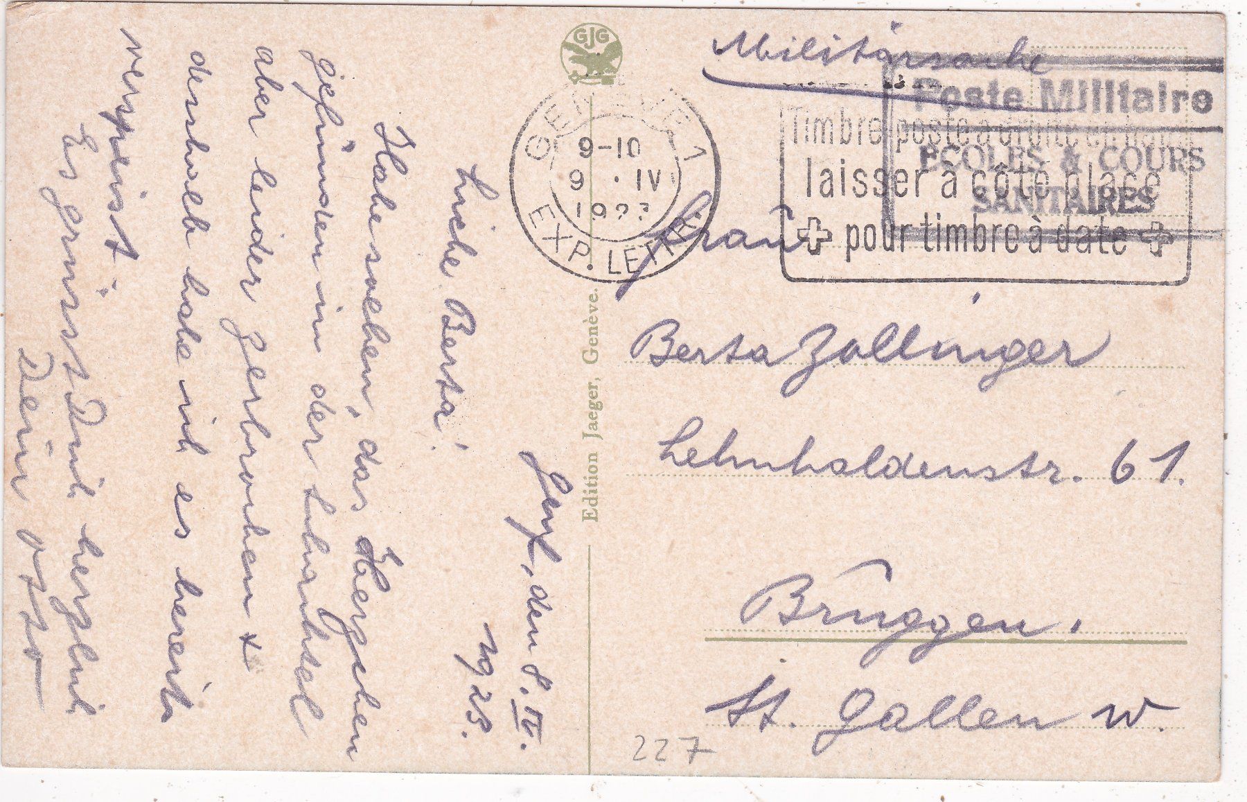 Cartoline postali: Genève Ile J.J. Rousseau 1923 – Usato da Herisau venduto da Lisegrat2008 1