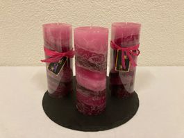 Kerzen - Set rosa marmoriert, 3 Stück a je ca. 6,8x18 cm