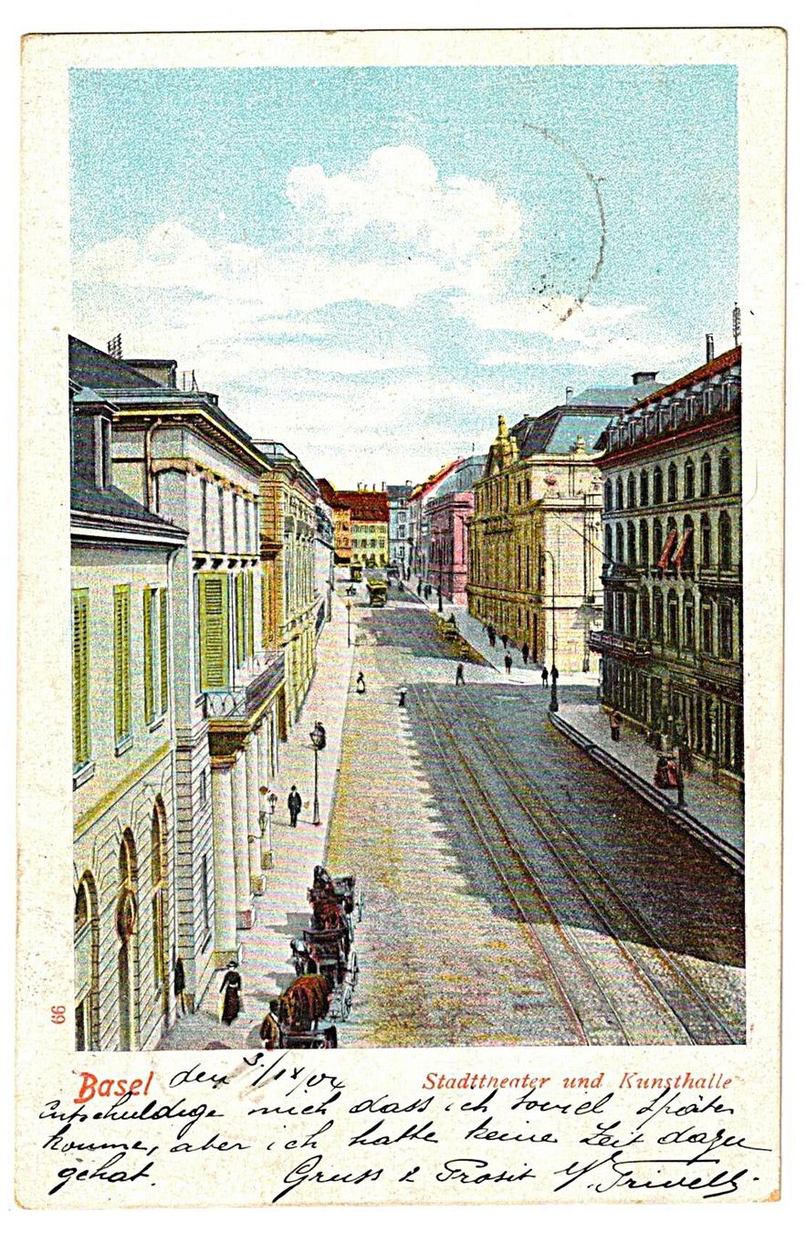 Cartoline postali: Ansichtskarte Stadttheater und Kunsthalle, Basel – Usato da Gossau ZH venduto da granby