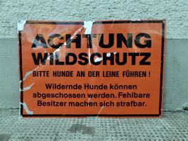 ALTES BLECHSCHILD ACHTUNG WILDSCHUTZ